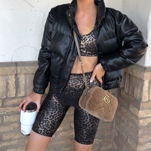 Spanx Faux Leather Leopard Print Bike Shorts
